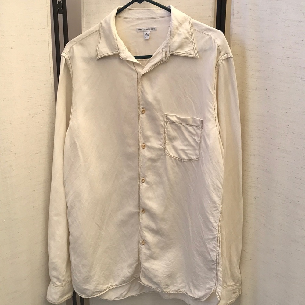 Martin Gordon silk  and linen Button down men shirt cream color